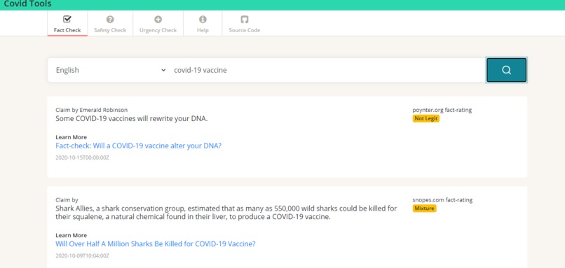 Covid Tools: Fact/Safety check – screenshot 3