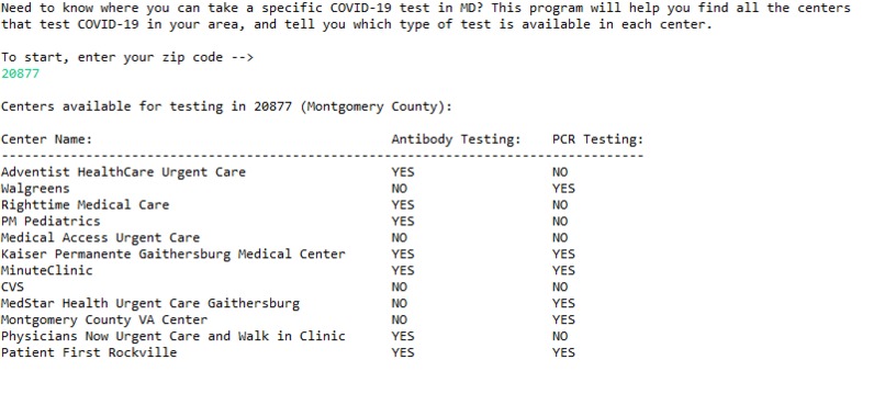 COVID-19 Testing Location Finder – screenshot 1