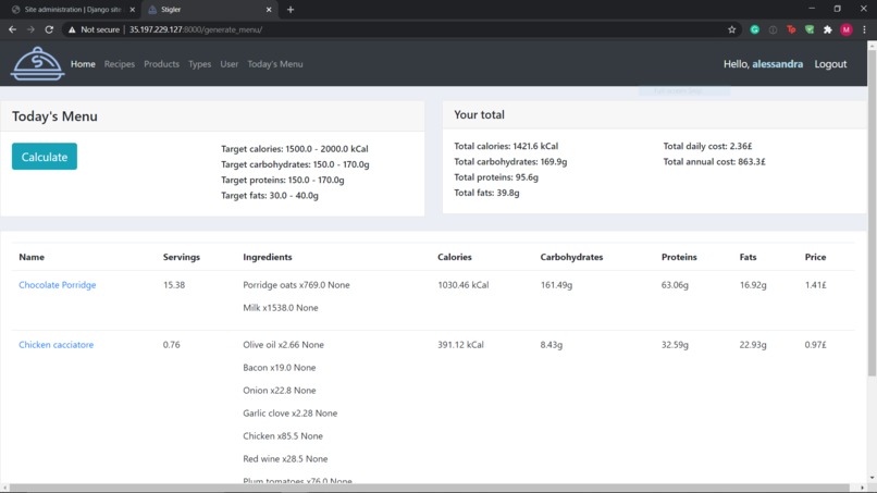 stigler_app – screenshot 2