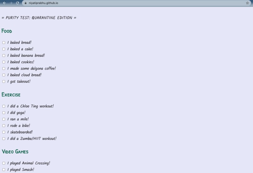 Quarantine Purity Test – screenshot 1