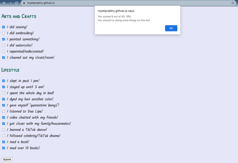 Quarantine Purity Test – screenshot 3