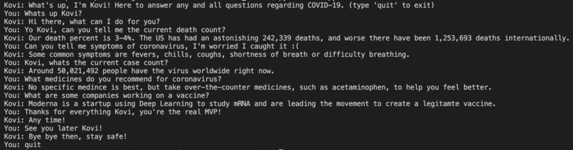 Kovi: Deep Learning Chatbot (HackRU 2020 Submission) – screenshot 1