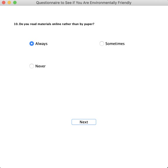 Questionnaire to See if You Are Environmentally Friendly – screenshot 1