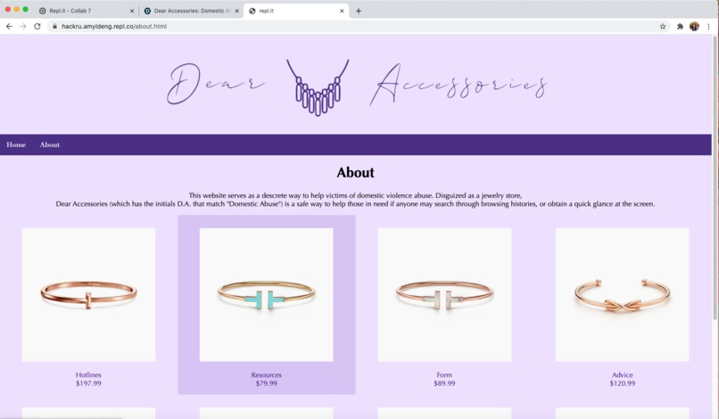 Dear Accessories: Domestic Abuse Info Website – screenshot 2