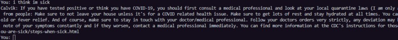Calvik the COVID 19 Chatbot – screenshot 2