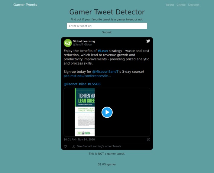 Gamer Tweet Detector – screenshot 2