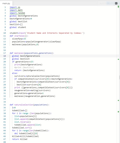Genetic Algorithm for Grouping Students of Similar Interests – screenshot 1