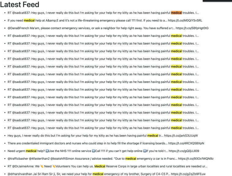 Emergency Tweets feed – screenshot 2