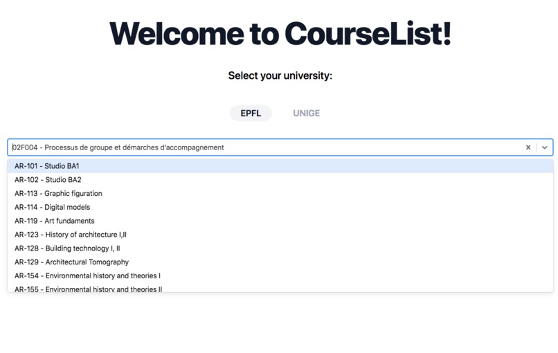 Course List – screenshot 1
