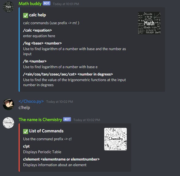 Math and Chemistry Discord Bots – screenshot 5