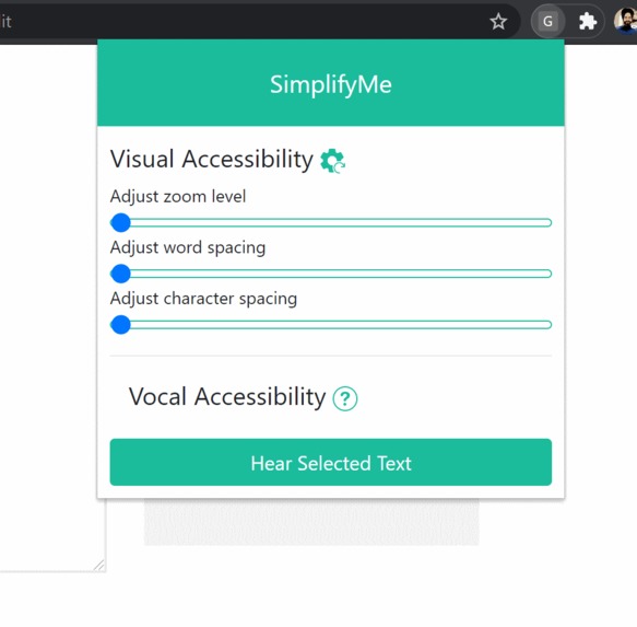 SimplifyMe (Chrome Extension for Web Accessibility) – screenshot 1