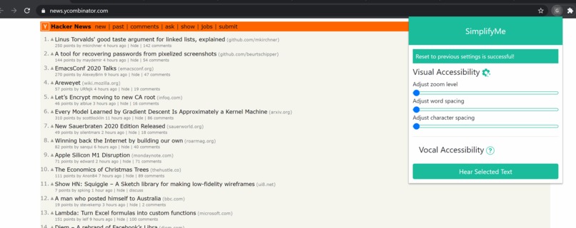 SimplifyMe (Chrome Extension for Web Accessibility) – screenshot 2