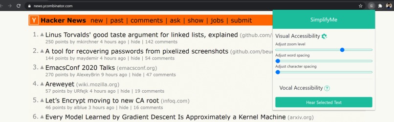 SimplifyMe (Chrome Extension for Web Accessibility) – screenshot 3