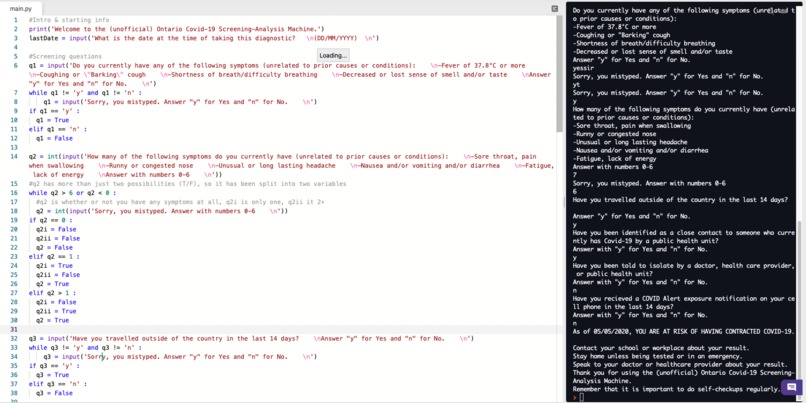 Ontario Covid-19 Screening-Analysis Machine – screenshot 1