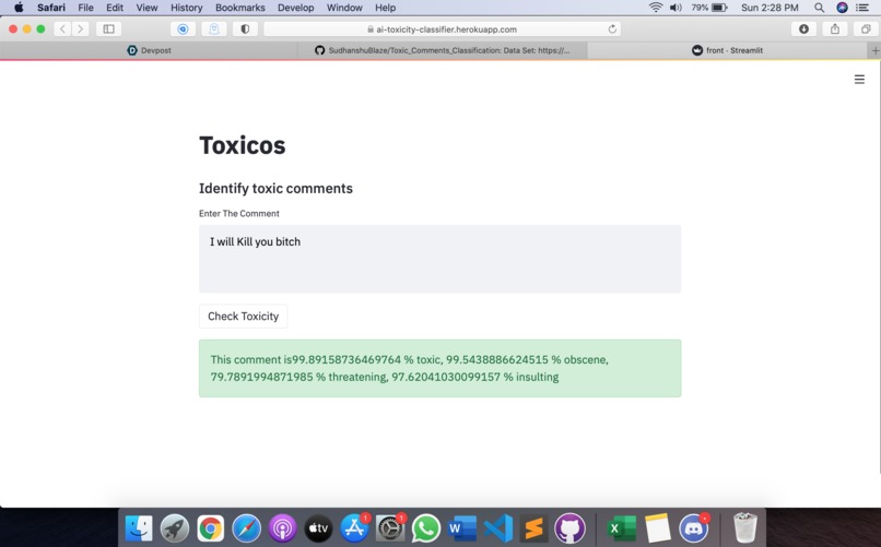 Toxic Comments Classifier – screenshot 1