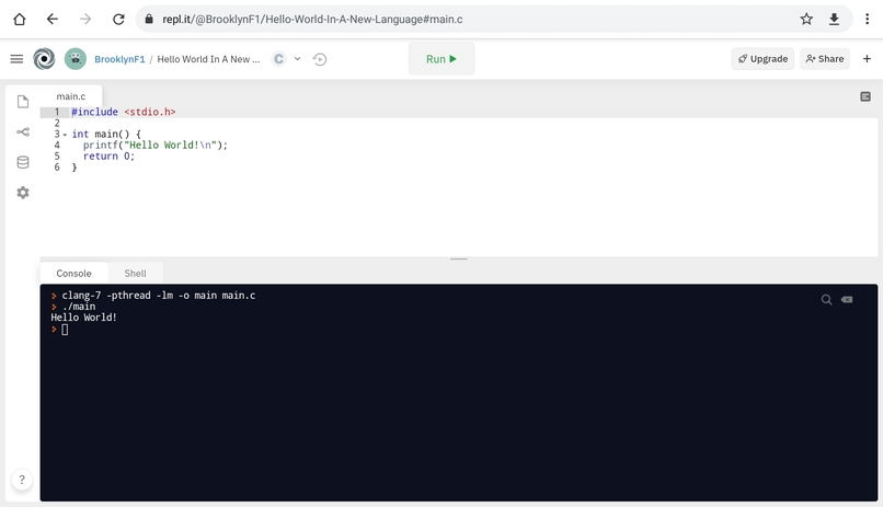 Hello, world in C – screenshot 1
