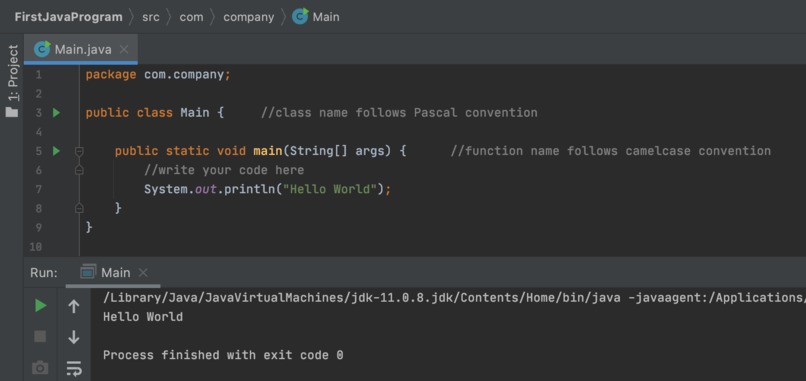 Hello world in new programming language – screenshot 1