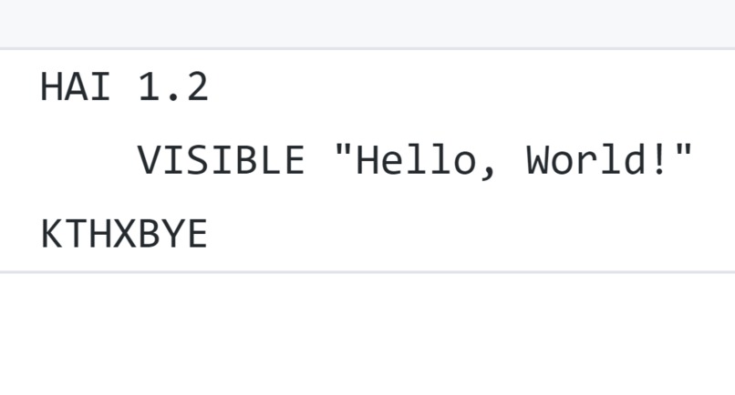 Hello World in Lolcode – screenshot 1