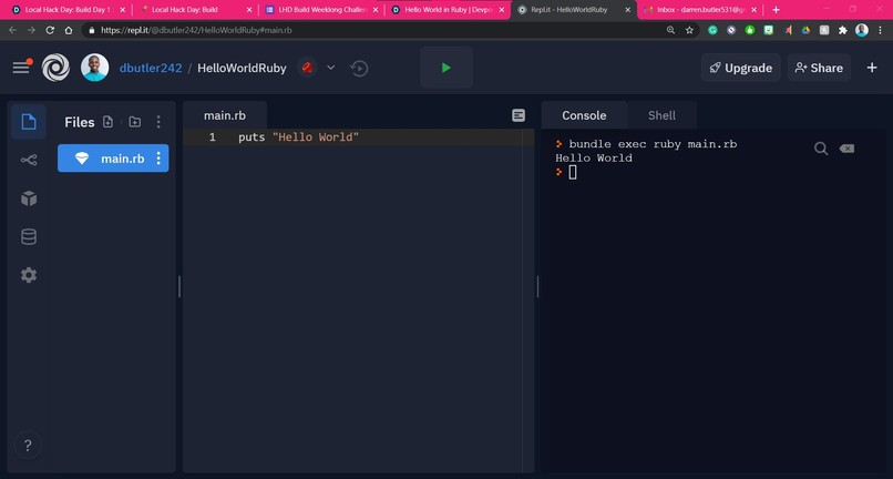 Hello World in Ruby – screenshot 1