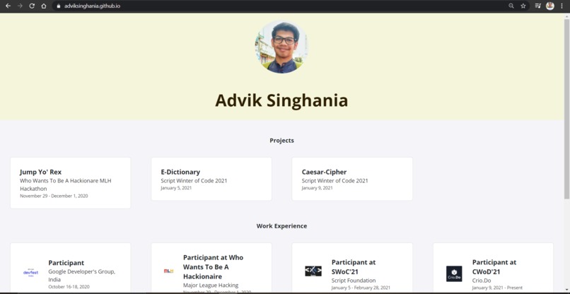 GitHub Pages Portfolio site – screenshot 1