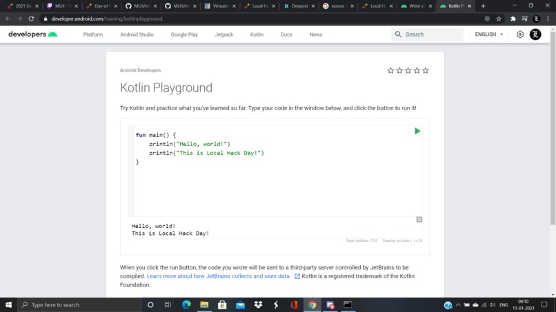 Hello world in kotlin – screenshot 1