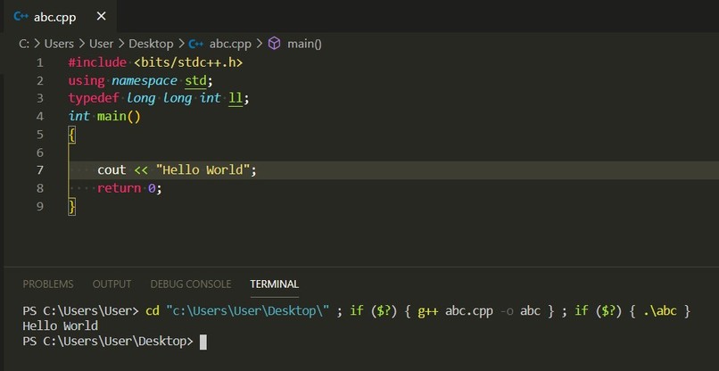 Hello world in cpp – screenshot 1