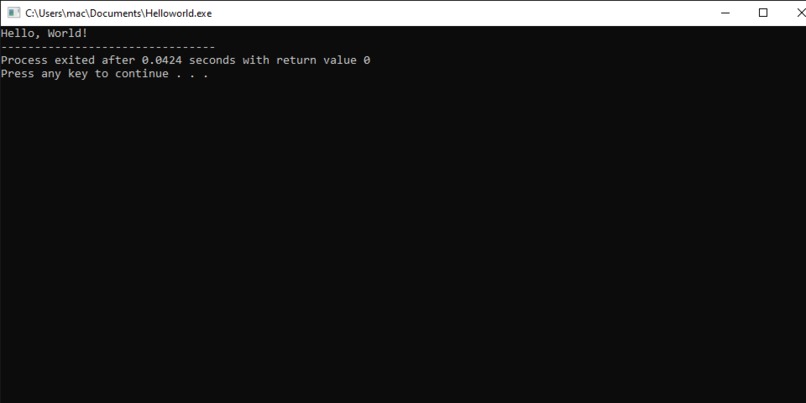 Hello world in C  – screenshot 2