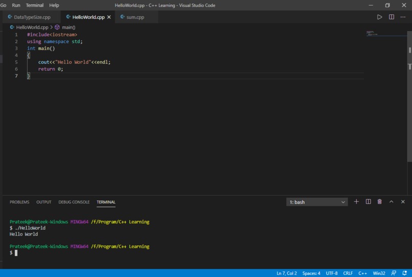 hello world in new language – screenshot 1