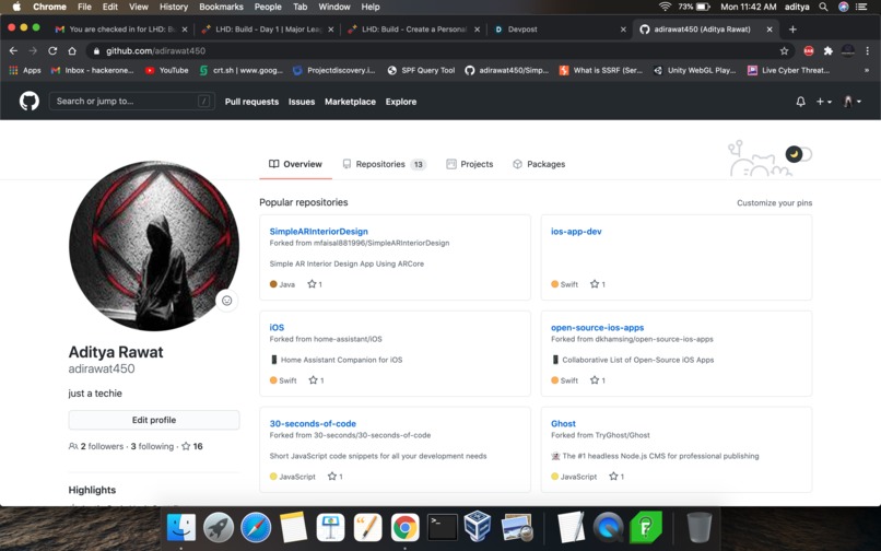 Github page setup  – screenshot 1