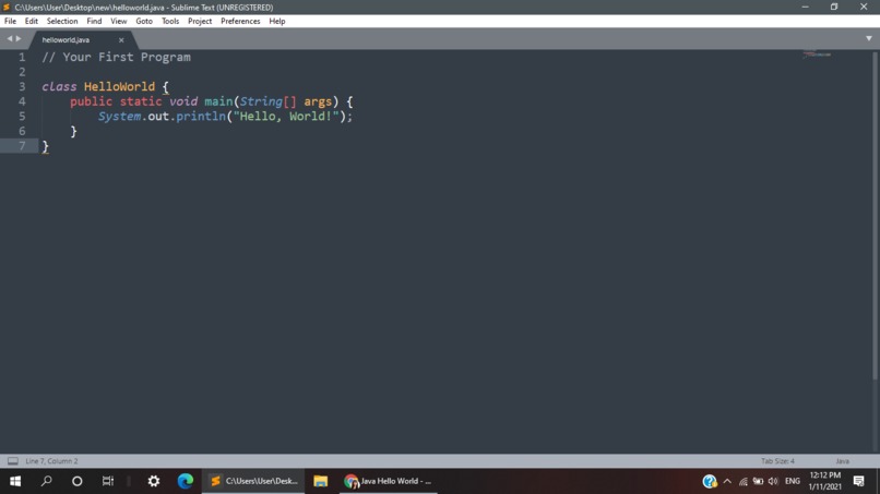 Hello world in Java – screenshot 1