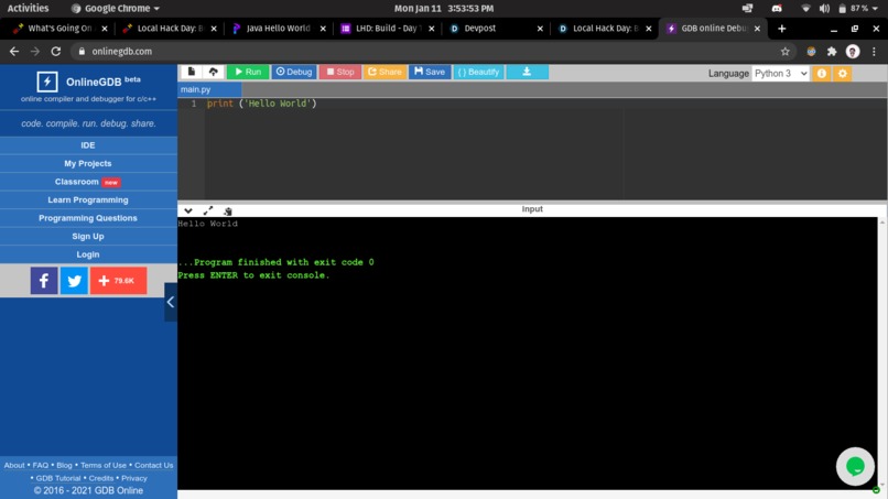 Hello World in Python – screenshot 1