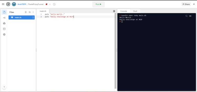 Hello world in a new Language (precisely Ruby) – screenshot 1
