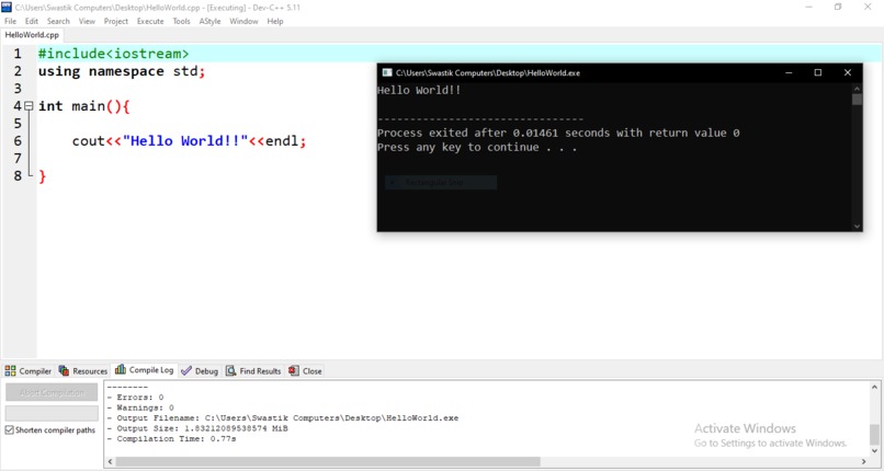 Hello World in C++ – screenshot 1