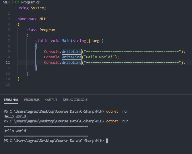 Hello World in C# – screenshot 1
