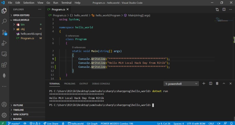 Hello World in C# – screenshot 1