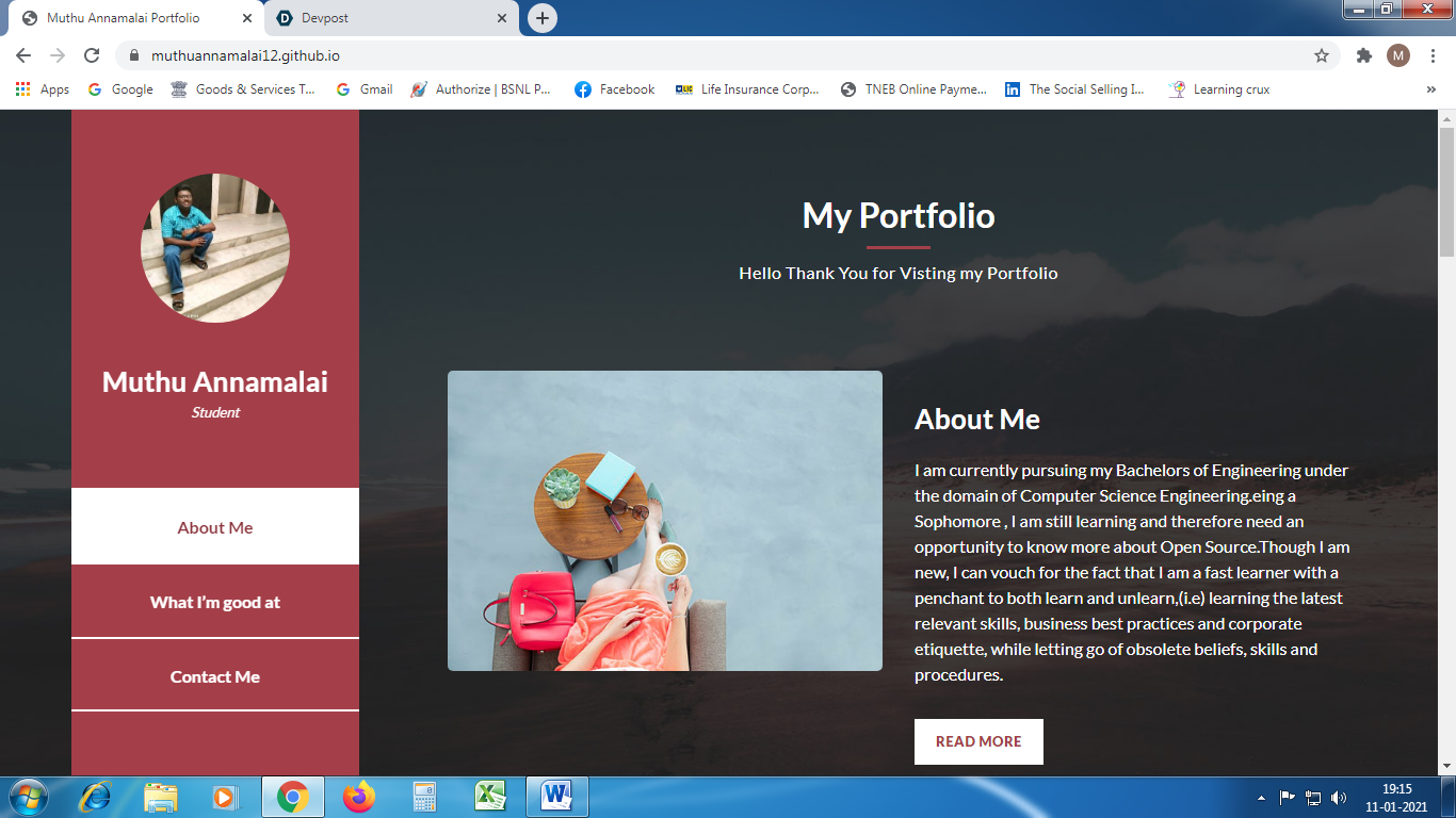 My Personal Portfolio using GithHub Pages | Devpost
