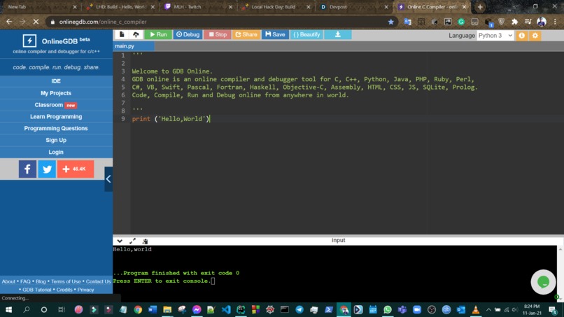 Hello world with a new language – screenshot 1