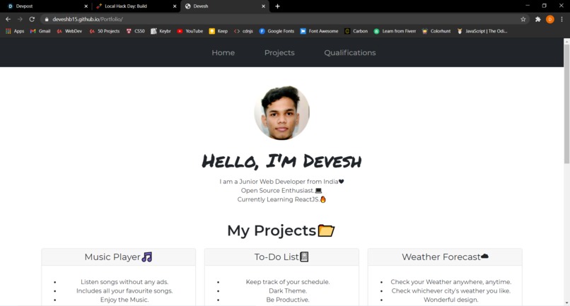 Personal site with a GitHub page. – screenshot 1