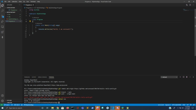 Hello world in C# – screenshot 1