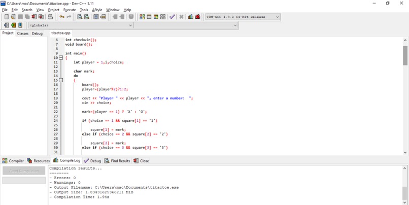 Tic tac toe on c++ – screenshot 1