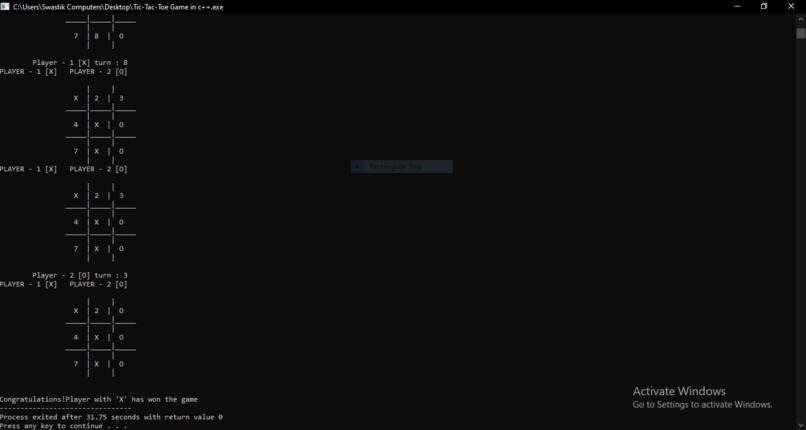 Created a Tic-Tac-Toe game in C++ – screenshot 2