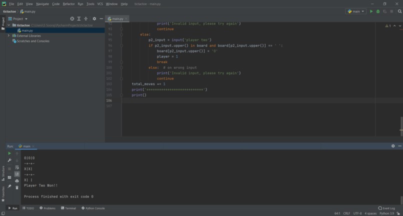 TIC TAC TOE in Python – screenshot 1