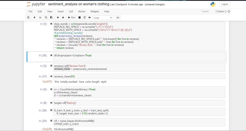 Sentiment analysis on women's clothing – screenshot 1