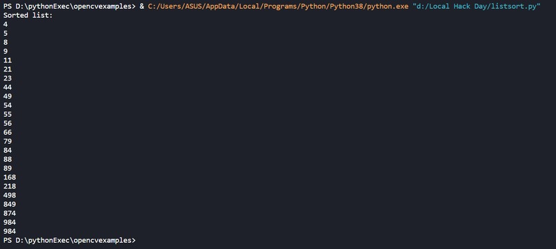 Sort a list in python – screenshot 1