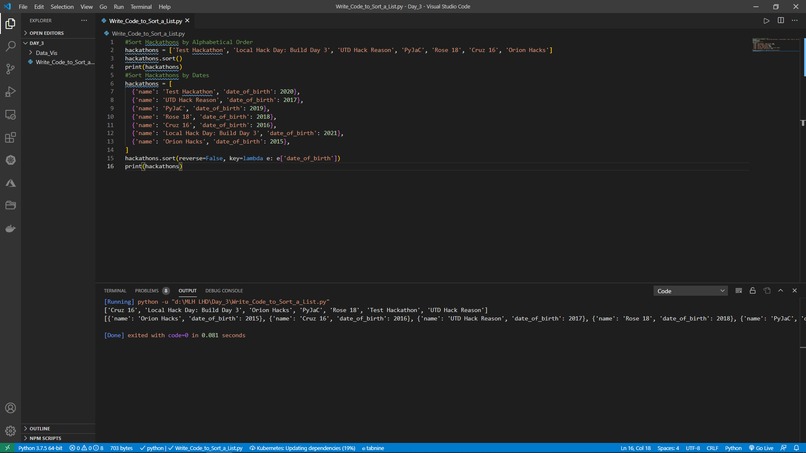 Write Code to Sort a List – screenshot 1