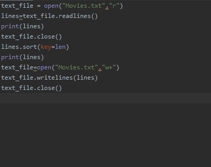 Sorting a list – screenshot 1