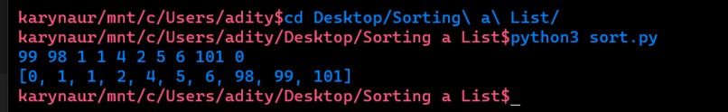 Sorting a list – screenshot 1