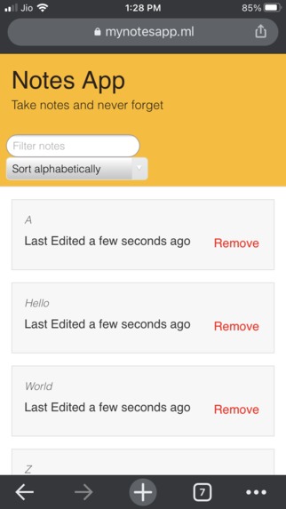 Notes app using Bootstrap – screenshot 1