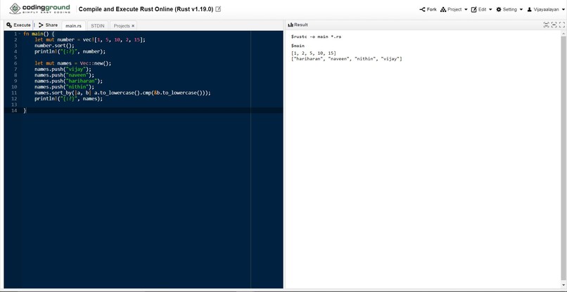 RUST sort – screenshot 1