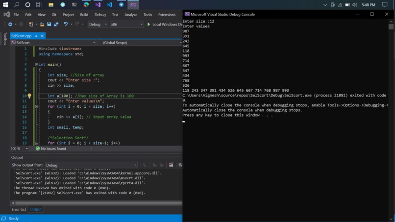 Write a Code to sort a list – screenshot 1